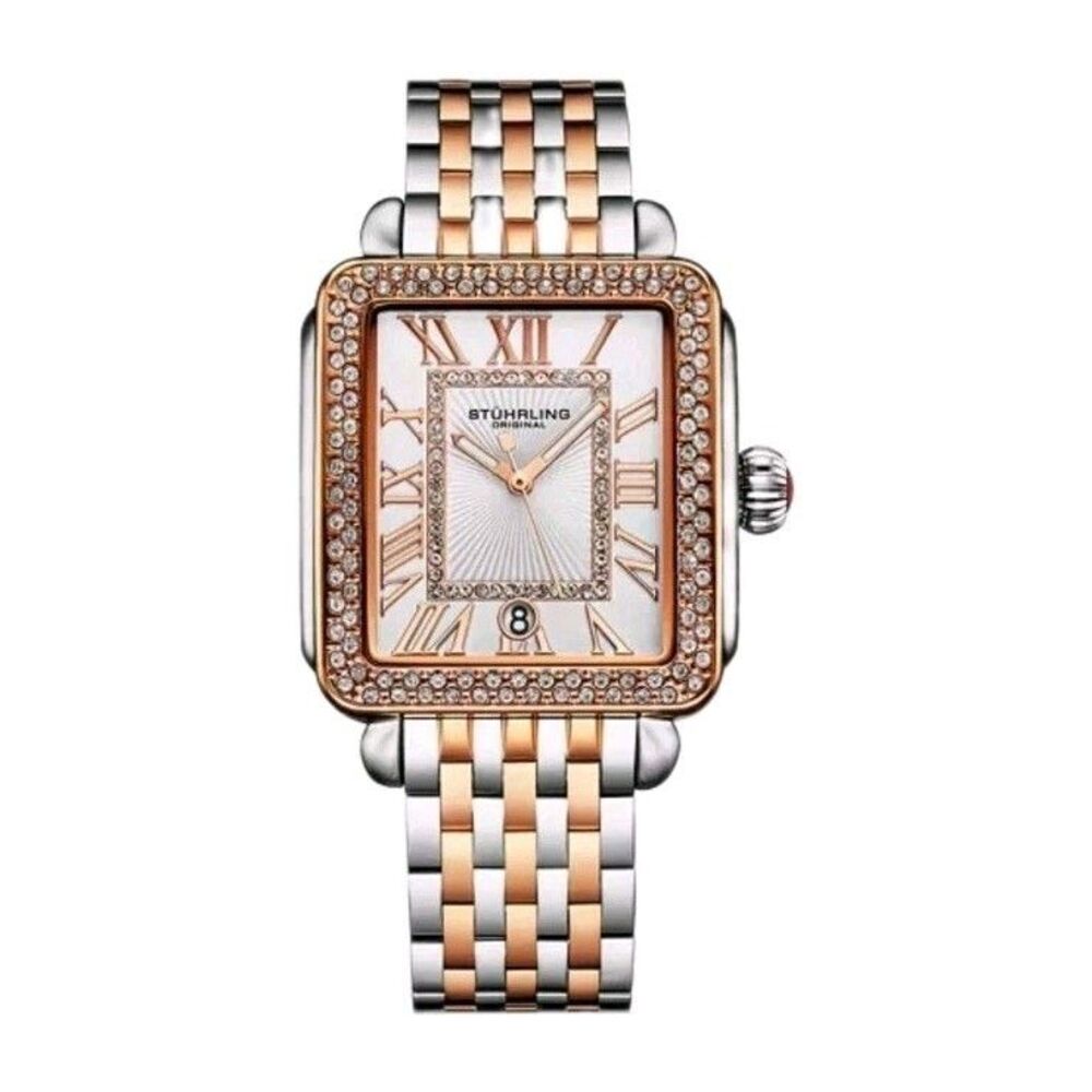 Stuhrling Original Women VivreLuxe Crystal Two Tone Rose Gold Bracelet Watch New